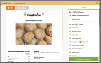 Software Rezeptrechner mit Produktdatenblätter & Allergenkennzeichnung
